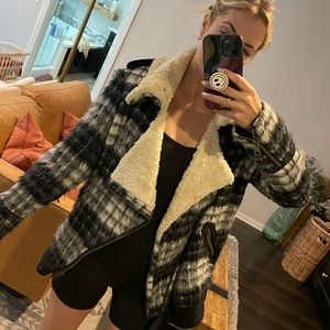 Free people oversized plaid Sherpa Moro coat size small